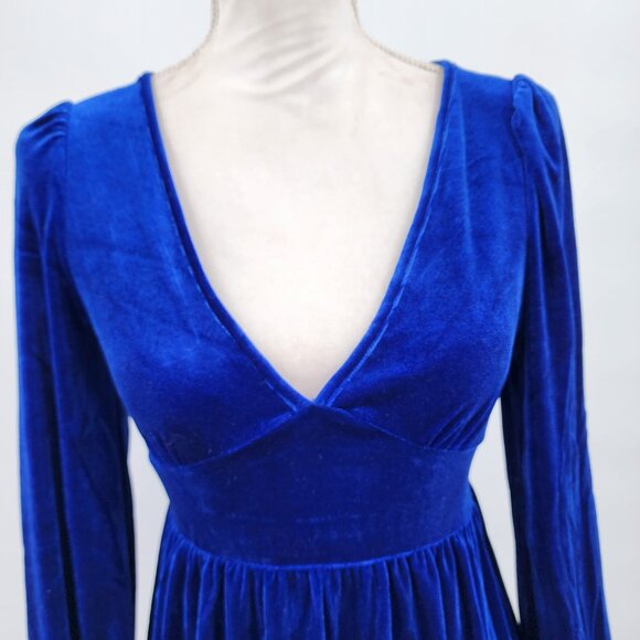 HALARA Deep V Neck Ruffled Hem Velvet Royal Blue Mini Party Dress XS NWT - Picture 3 of 12